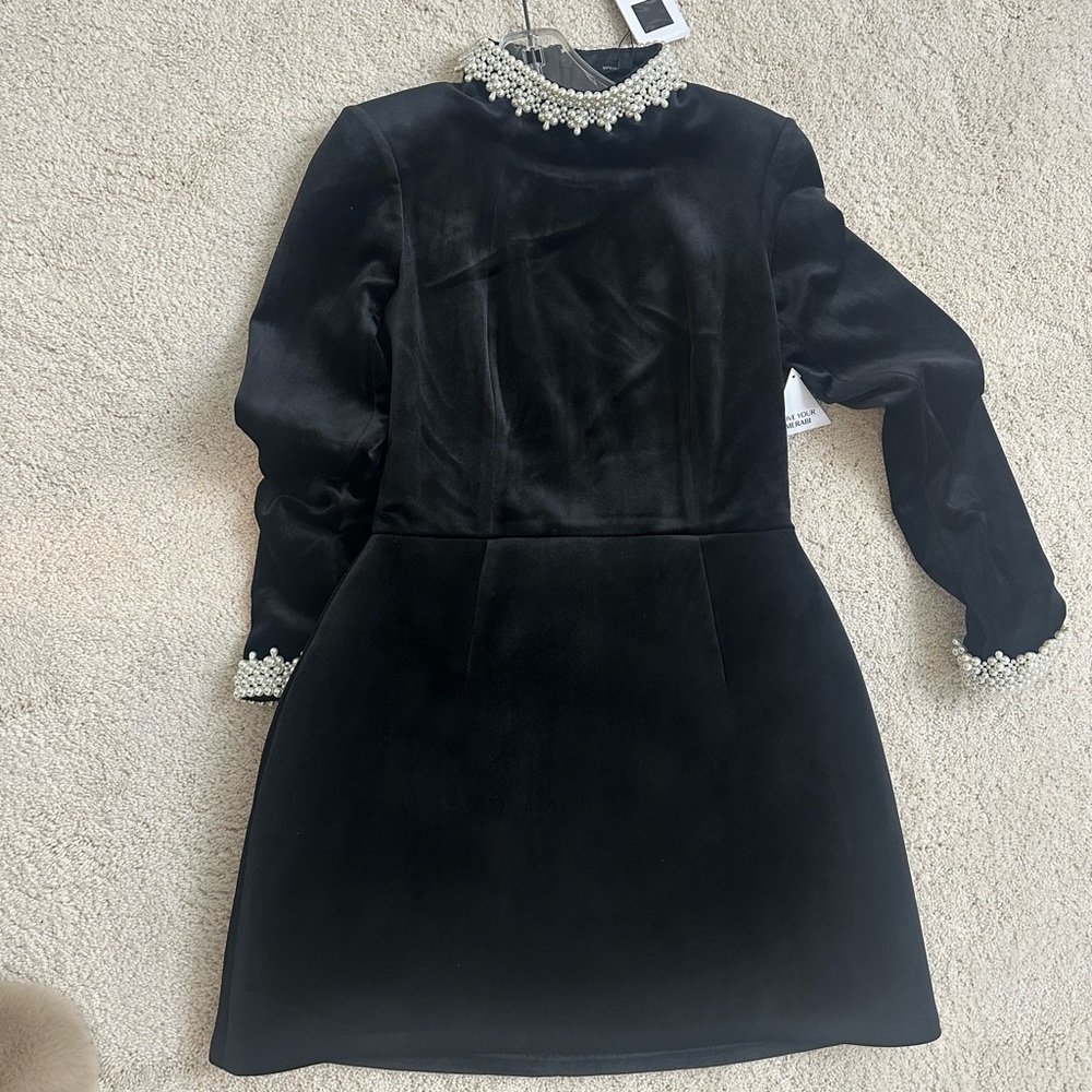 NADINE MERABI Black Kids Dress with Pearl Details